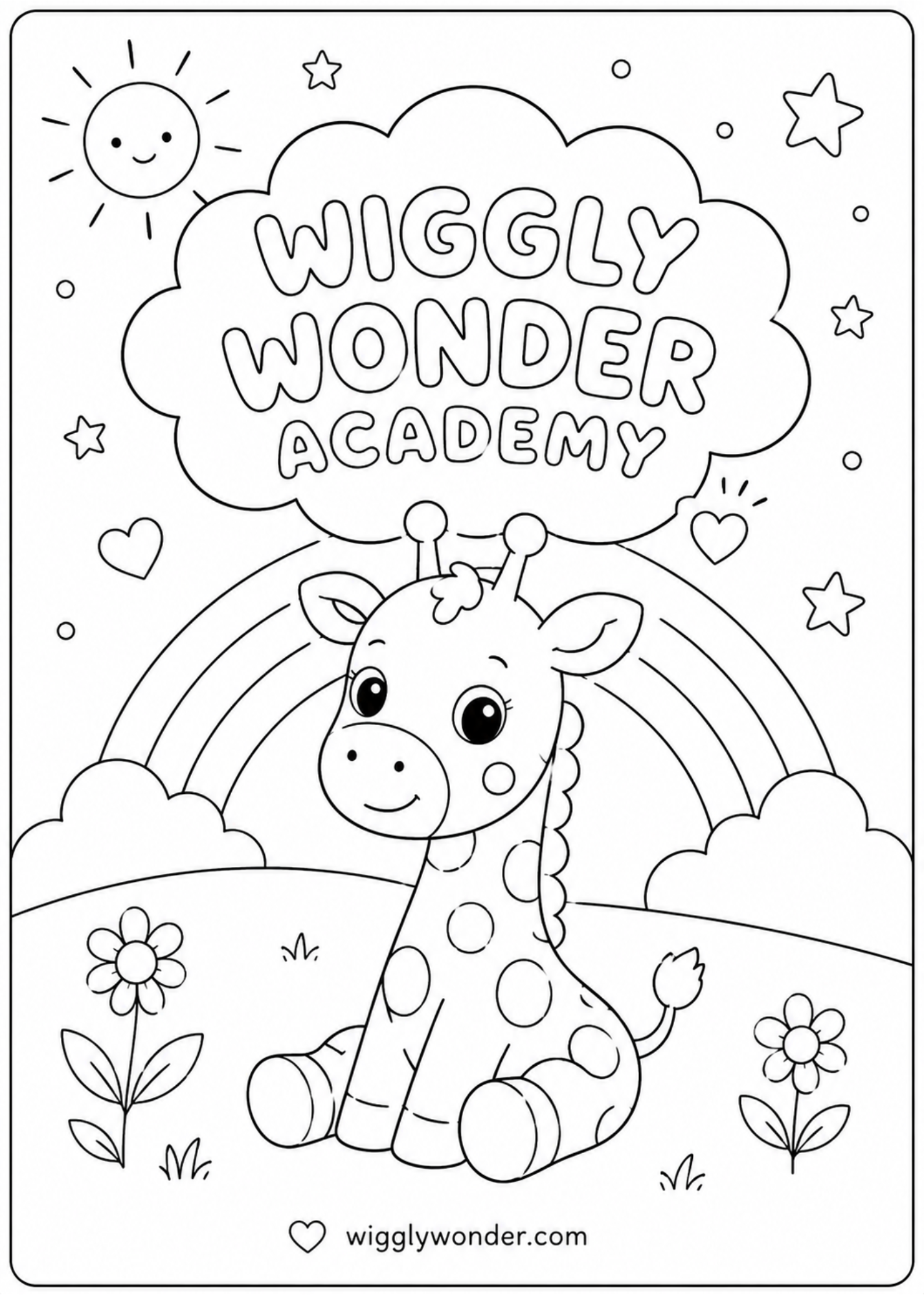 Wiggly Wonder Academy giraffe colouring page