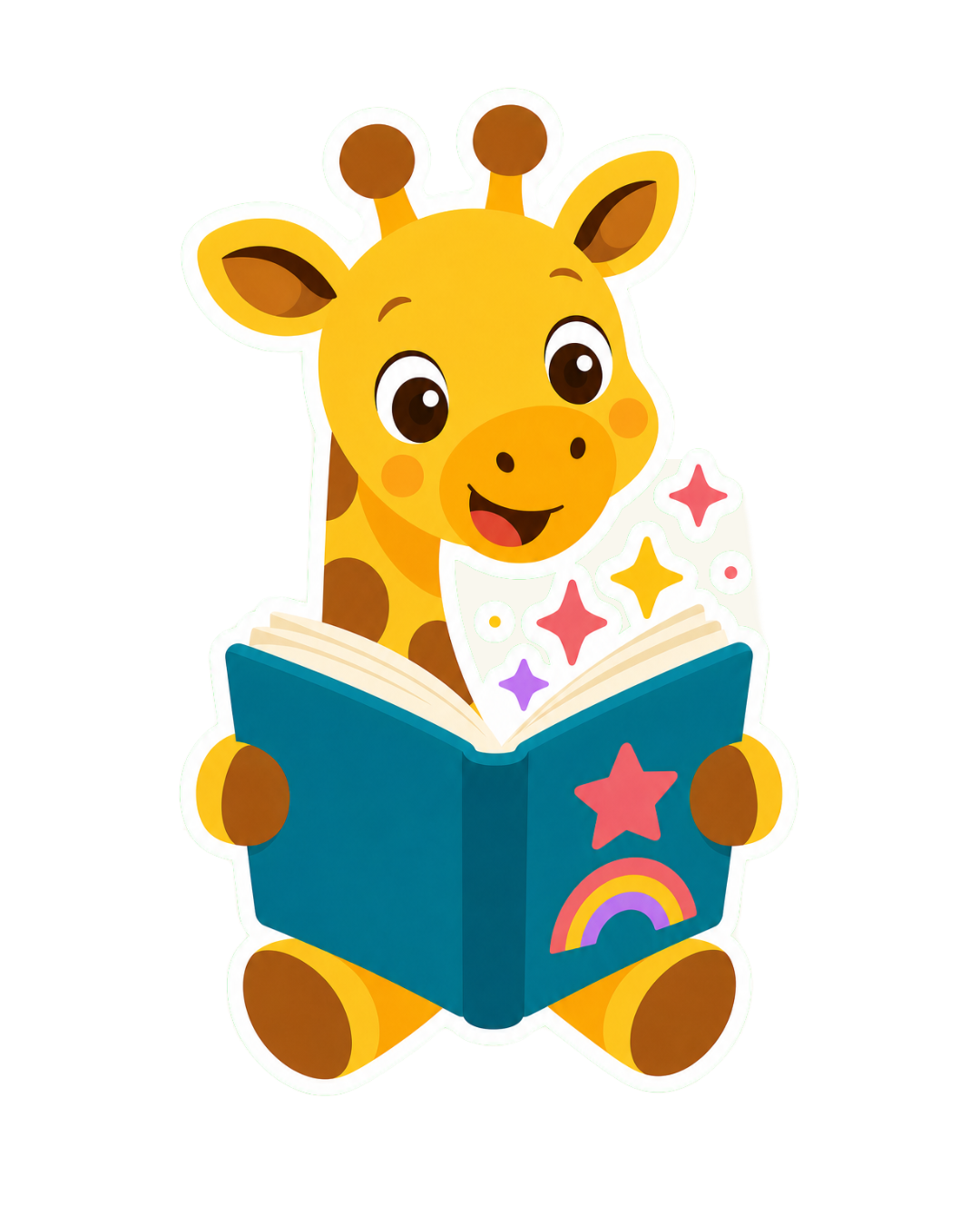 The Wiggly Wonder giraffe reading a storybook